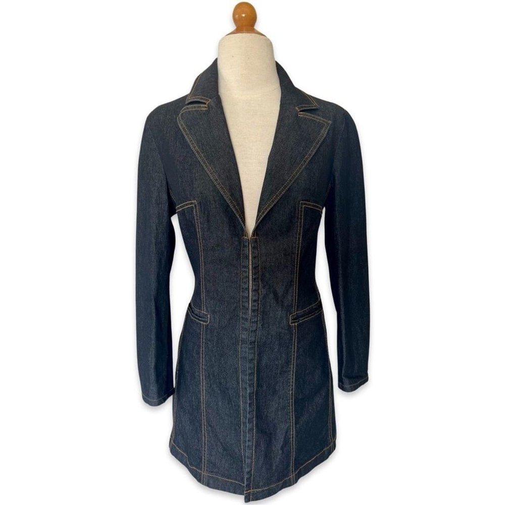 Bisou Bisou Y2K Petite S Dark Wash Denim Blazer Longline Jacket - Picture 2 of 11